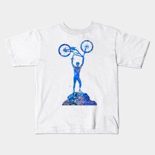 Downhill mountain bike blue Kids T-Shirt